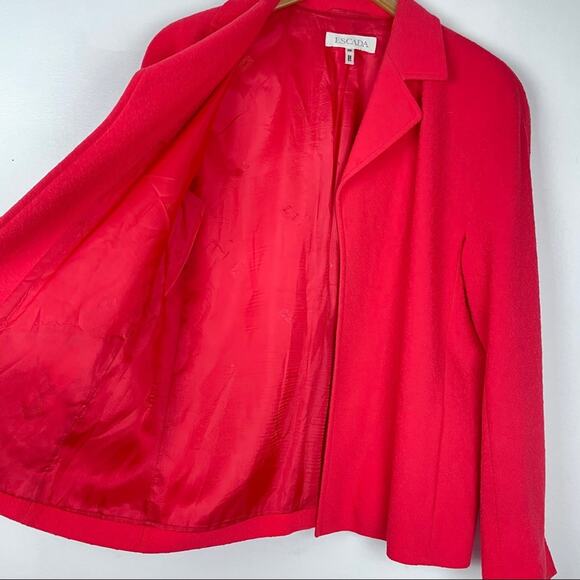 Escada | Bright Orange Blazer Wool Blend Structured Coral 6 - Picture 3 of 9